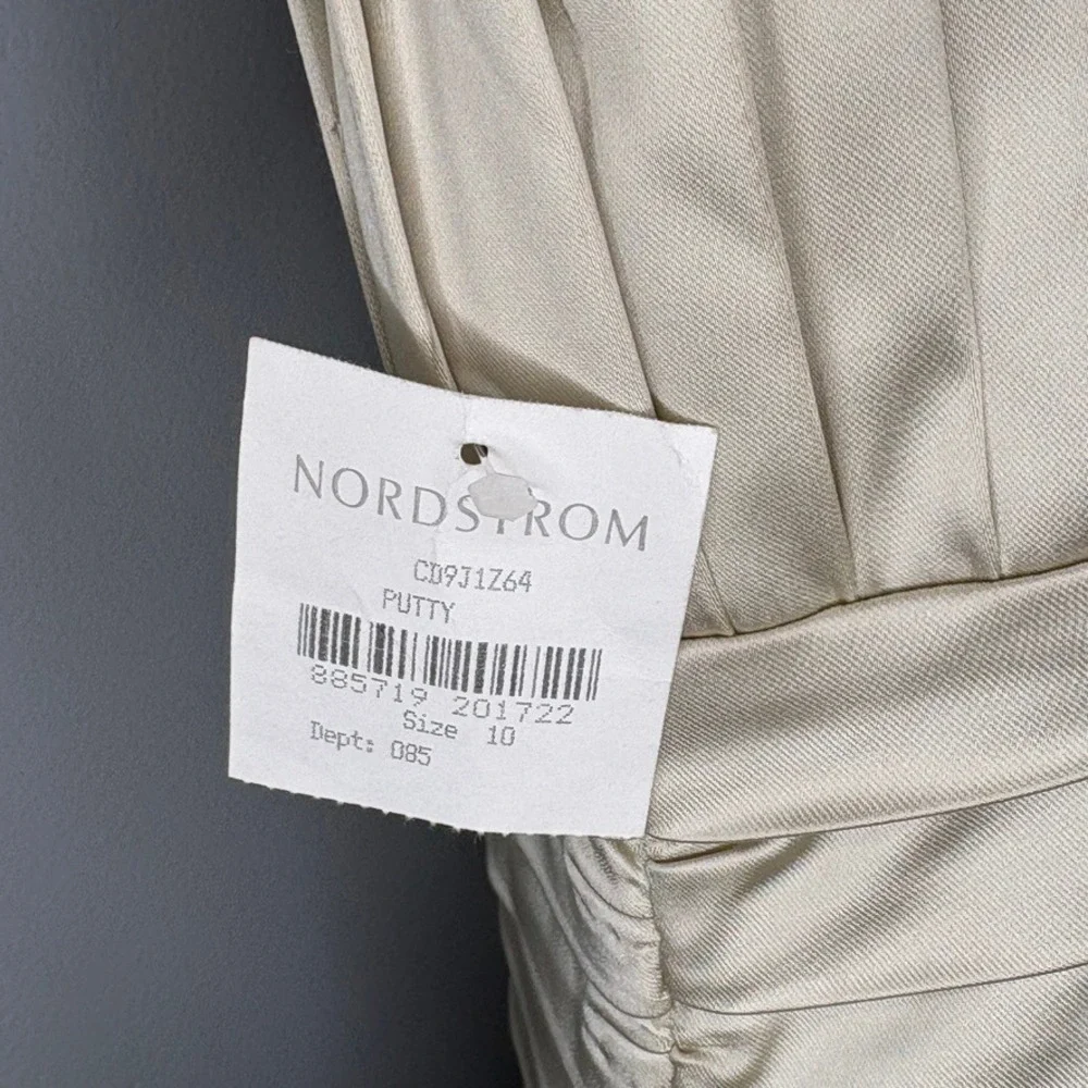 NWT Calvin Klein Cream Pleated Satin Strappy Evening Body Con Mini Dress Sz 10
